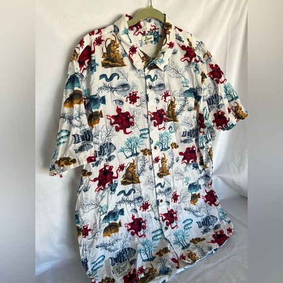 LRG UNDERWATER SHORT SLEEVE BUTTON-UP SHIRT UNDERWATER SEA LIFE LEMUR 3XL - Picture 3 of 9
